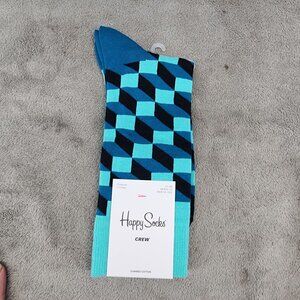 Happy Socks Socks Mens Size 8-12 Navy & Aqua Blue 3D Crew *NWT*